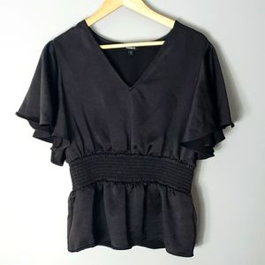 Express Peplum Black Ruffle Sleeve Blouse
